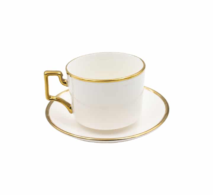 White & Gold Cup and Saucer Set 12pc