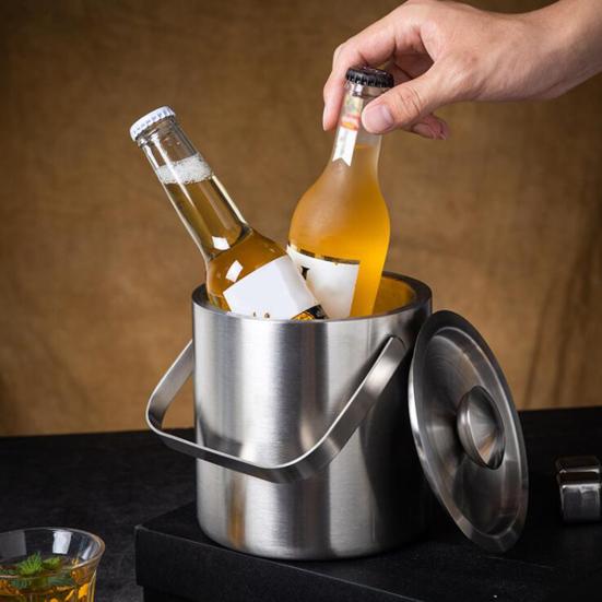 Double Wall Stainless Steel Ice Bucket with Lid (1.6L)