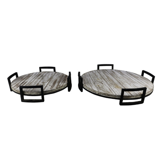 2 Piece Round Wooden Trays