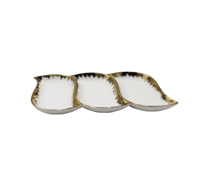 3 Division Ceramic Snack Serving Platter - 33x18cm