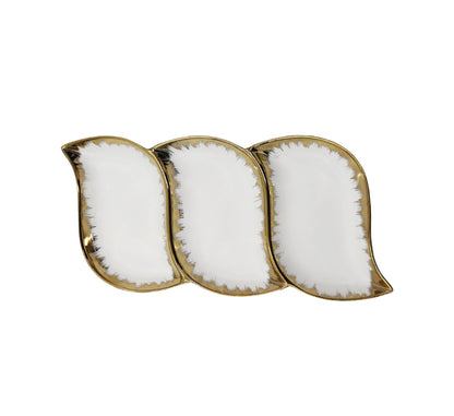 3 Division Ceramic Snack Serving Platter - 33x18cm