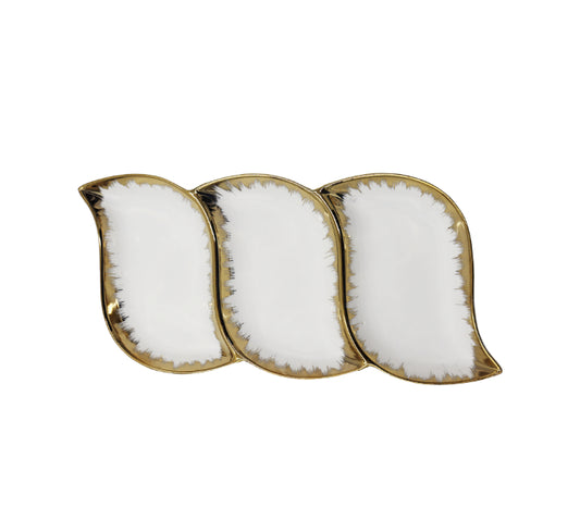 3 Division Ceramic Snack Serving Platter - 33x18cm