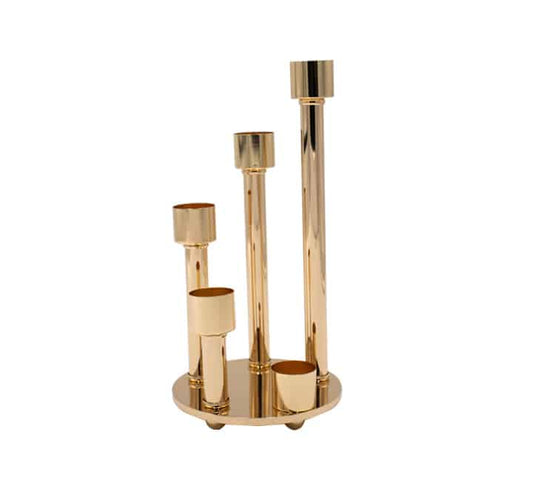 5 Holder Gold Candle Stand - 29cm
