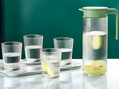Premium 1L Glass Coffee Carafe Set with 4 Matching Cups.