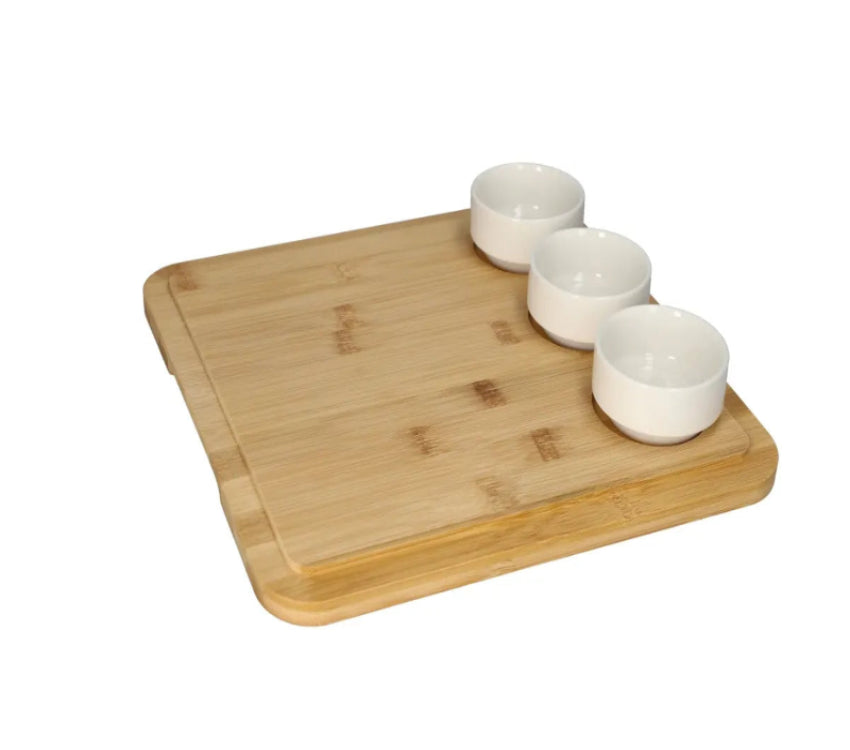 Bamboo Cheese Board & Bowls Set 4pcs