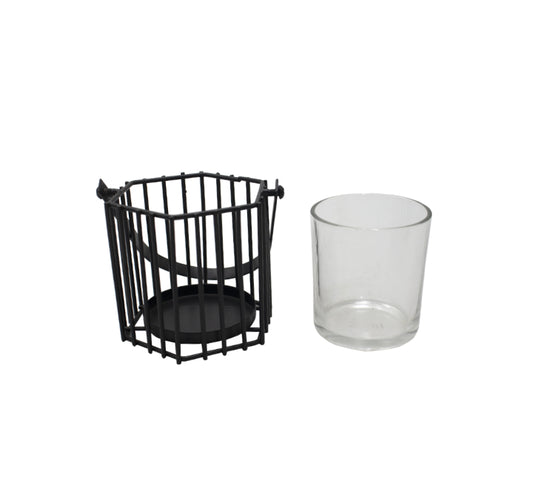 Candle Holder with Glass Insert - Hexagonal