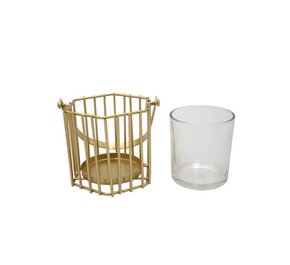 Candle Holder with Glass Insert - Hexagonal