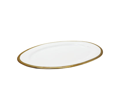 Ceramic Oval Platter with Gold Rim
