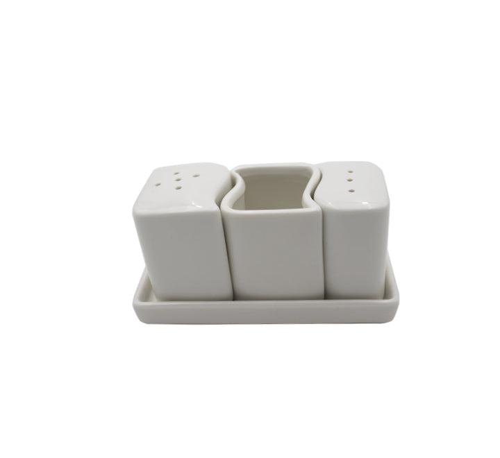 Ceramic Salt & Pepper Set with Toothpick Holder