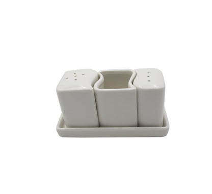 Ceramic Salt & Pepper Set with Toothpick Holder