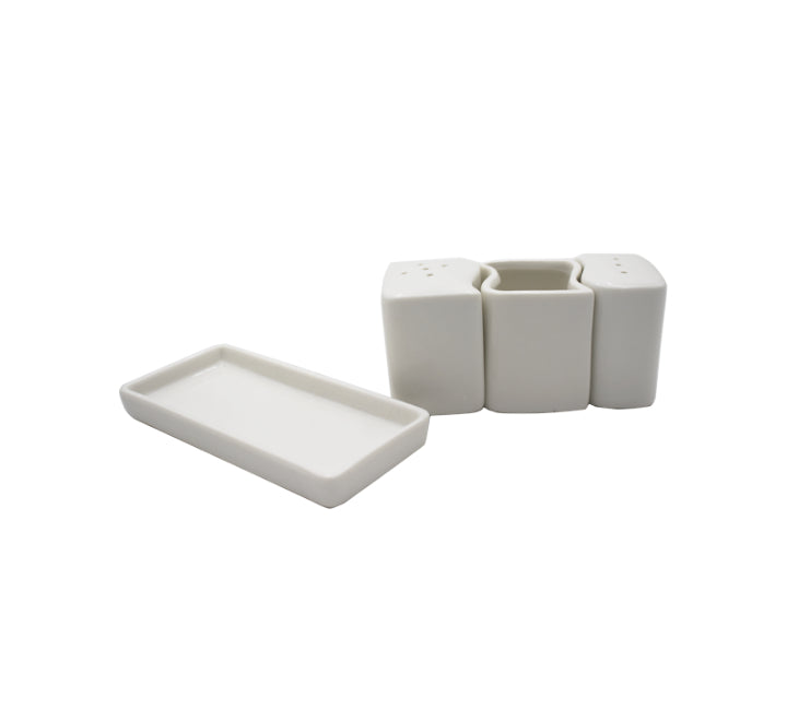 Ceramic Salt & Pepper Set with Toothpick Holder