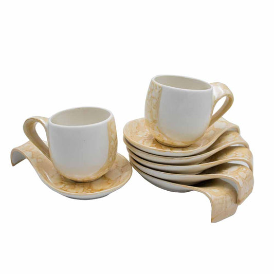 Cream White Cup & Saucer Set 6 Piece
