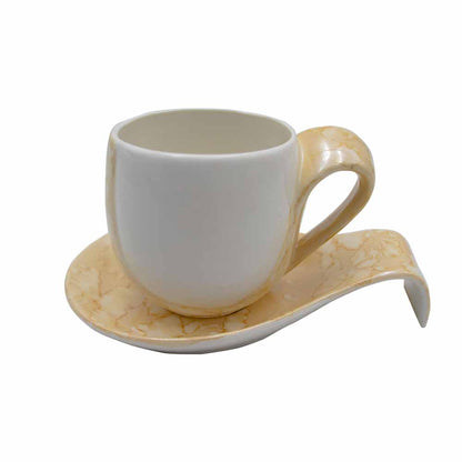 Cream White Cup & Saucer Set 6 Piece