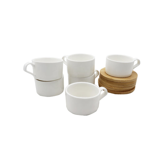 Cup and Saucer Set 12pc - Wooden Saucer