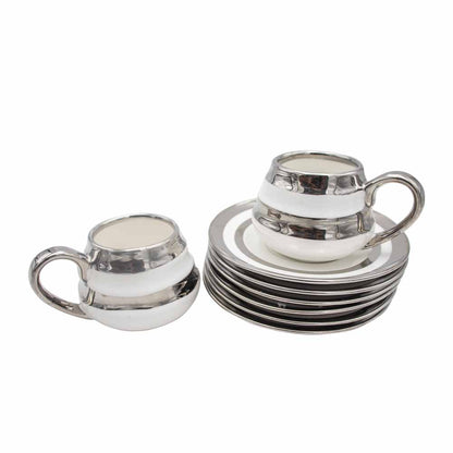 Cup and Saucer Set White & Silver