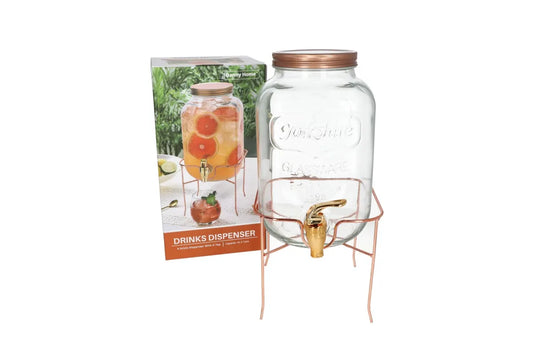Glass Drinks Dispenser With Tap & Iron Stand 4LT