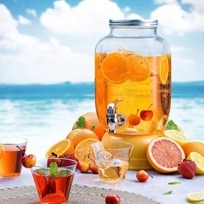 Glass Drinks Dispenser With Tap & Iron Stand 4LT