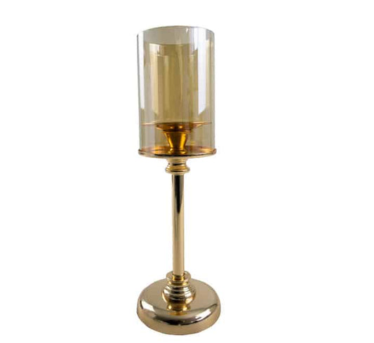 Glass Pillar Candle Stand Gold - Large