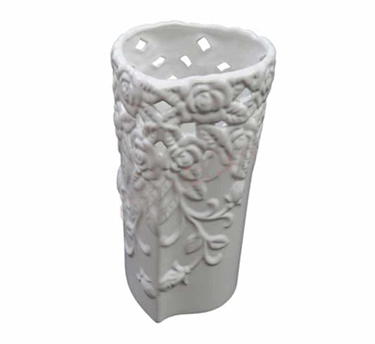 Glass Vase White - Flower Pattern