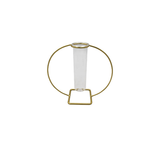 Gold Candle Stand with Glass Insert - 18cm