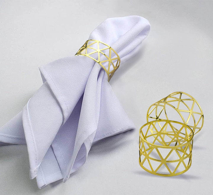 Gold Napkin Ring Hexagonal Pattern