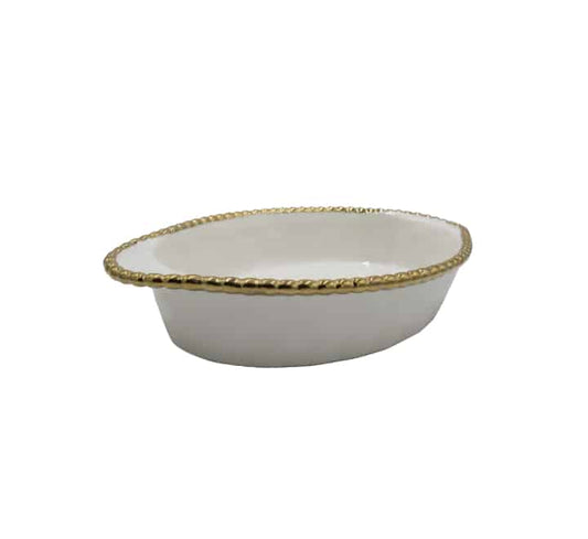 Gold Rim Ceramic Serving Dish Small - 30x18x6cm