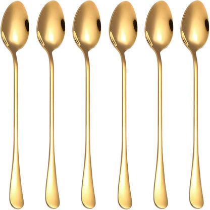 Long Elegant Golden Teaspoons 19cm - Set of 6