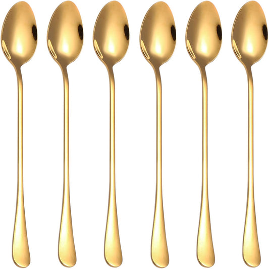 Long Elegant Golden Teaspoons 19cm - Set of 6