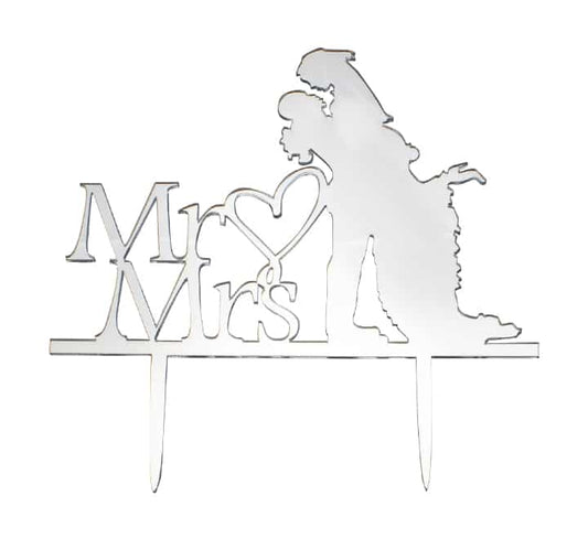 Mr & Mrs Wedding Cake Topper - Silver