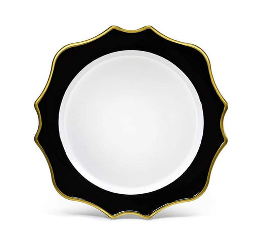 Plastic Scalloped Underplate - Black & Gold Trim