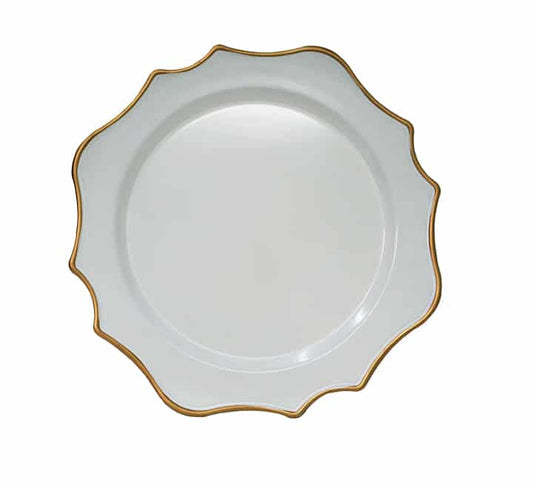 Plastic Scalloped Underplate White & Gold