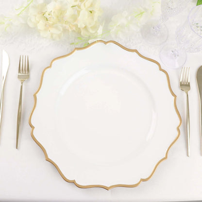 Plastic Scalloped Underplate White & Gold