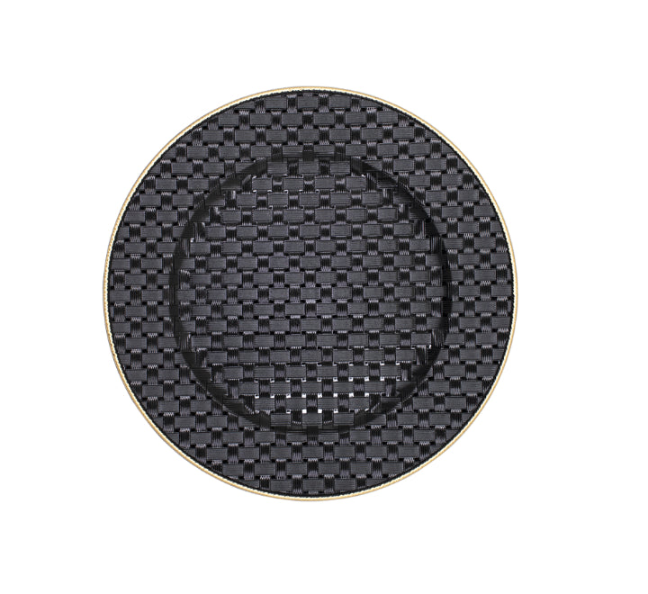 Plastic Weaved Underplate Gold Rim - Black