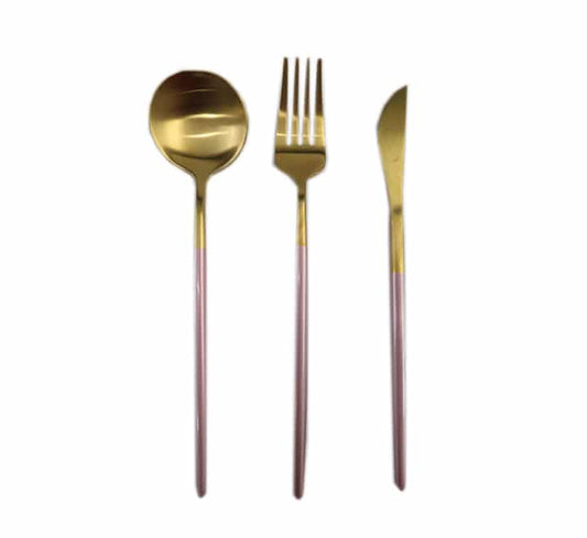 Modern Design Portugal Cutlery 3 Piece Set - Pink & Gold (Matte Finish)
