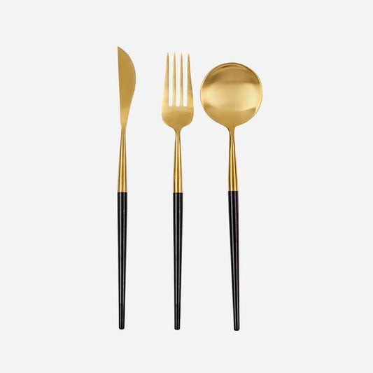Modern Portugal Cutlery Set 3 Piece - Black & Gold