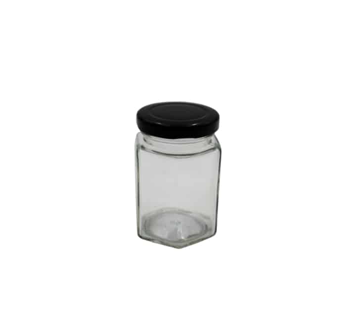 Regent Glass Hexagonal Jar Black Lid 130ml
