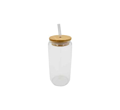 Round Glass Jar with Bamboo Lid and Straw