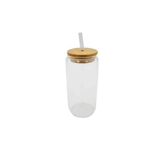 Round Glass Jar with Bamboo Lid and Straw