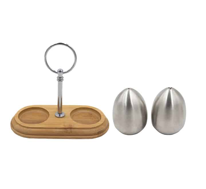 Stainless Steel Salt & Pepper Shaker with Wooden Stand