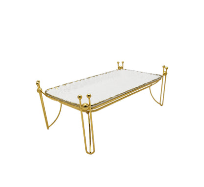White Serving Platter on Gold Stand - 16x30x12cm