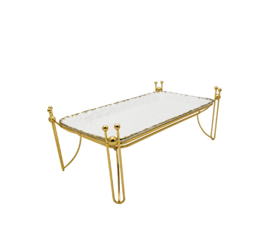 White Serving Platter on Gold Stand - 16x30x12cm
