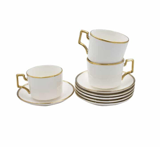 White & Gold Cup and Saucer Set 12pc