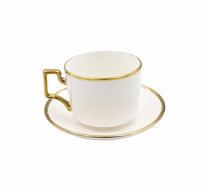 White & Gold Cup and Saucer Set 12pc